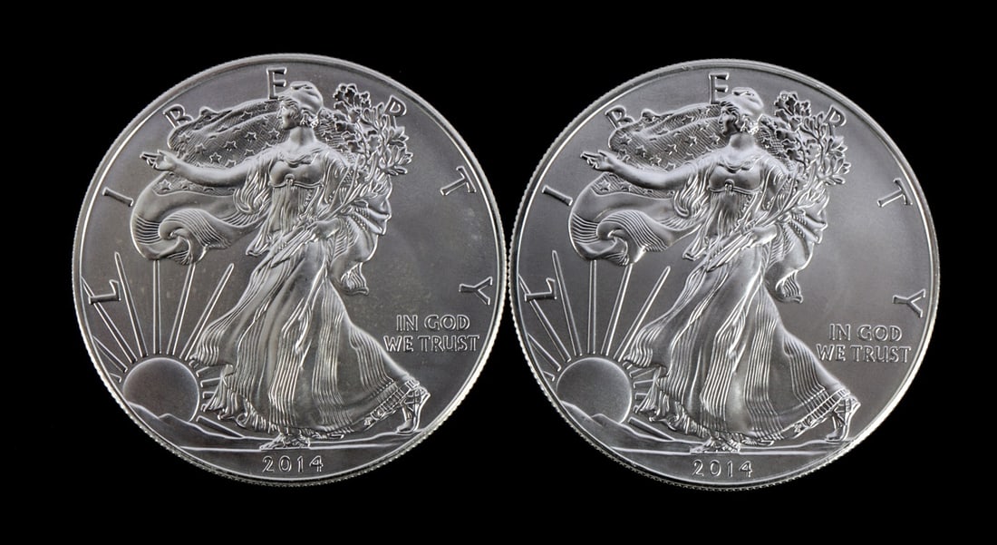 2 ONE TROY OUNCE .999 SILVER EAGLE 2014 (1 of 2)