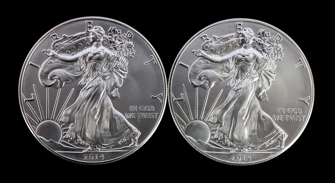 2 ONE TROY OUNCE .999 SILVER EAGLE 2014 (1 of 2)
