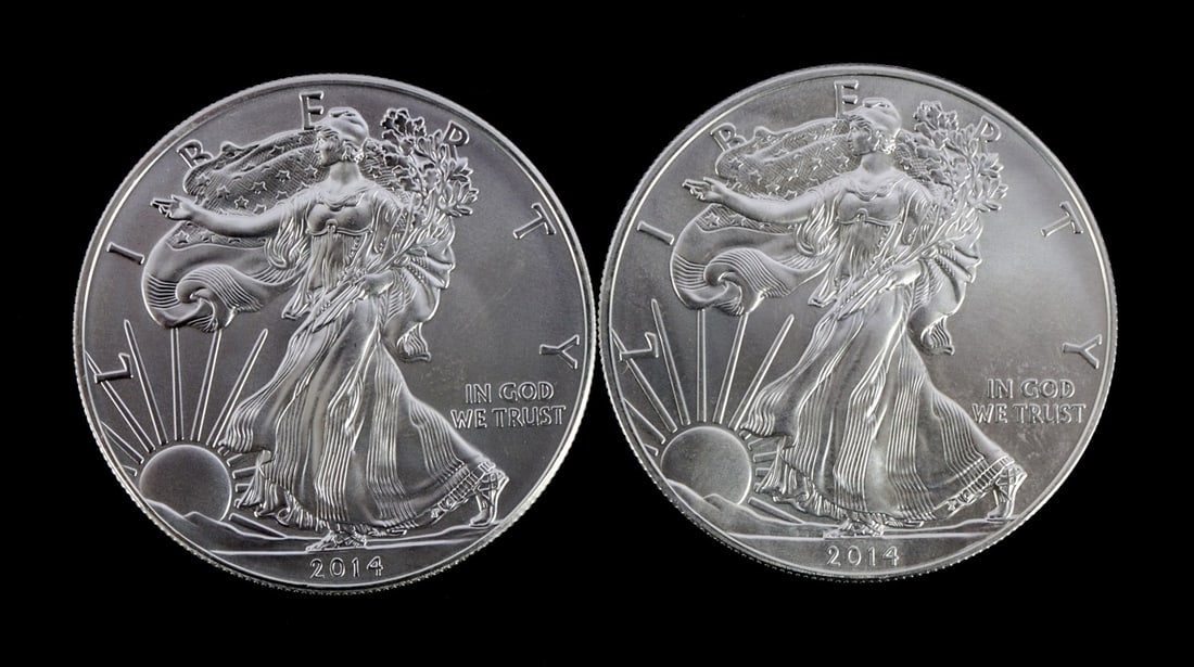 2 ONE TROY OUNCE .999 SILVER EAGLE 2014 (1 of 2)