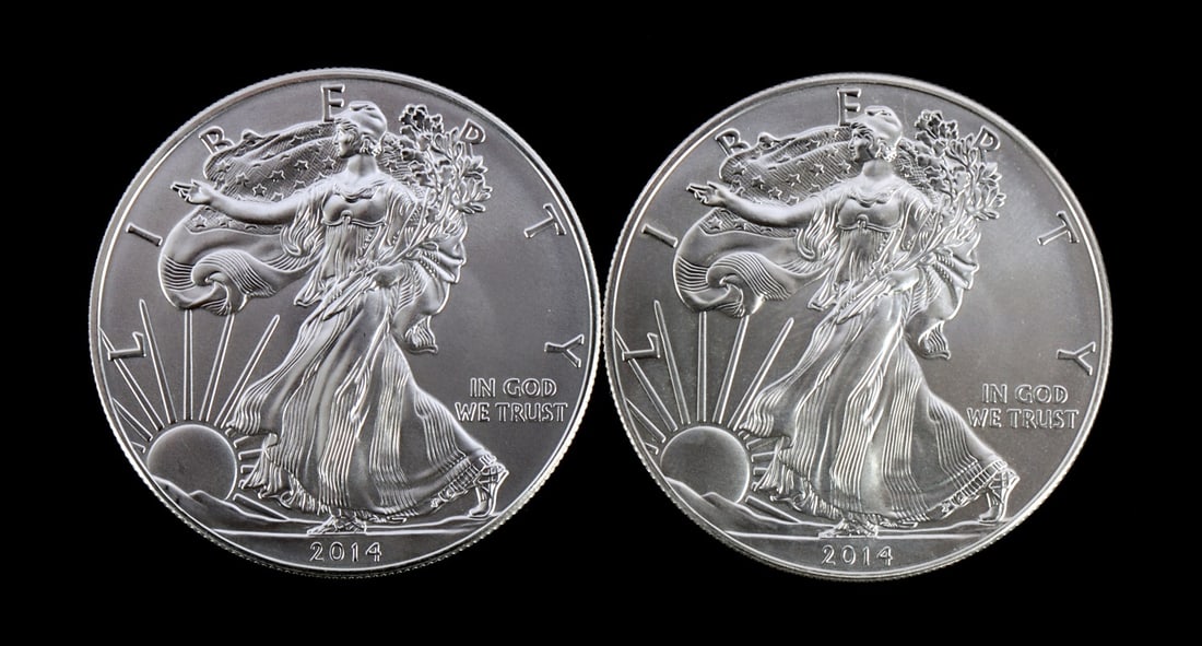 2 ONE TROY OUNCE .999 SILVER EAGLE 2014 (1 of 2)