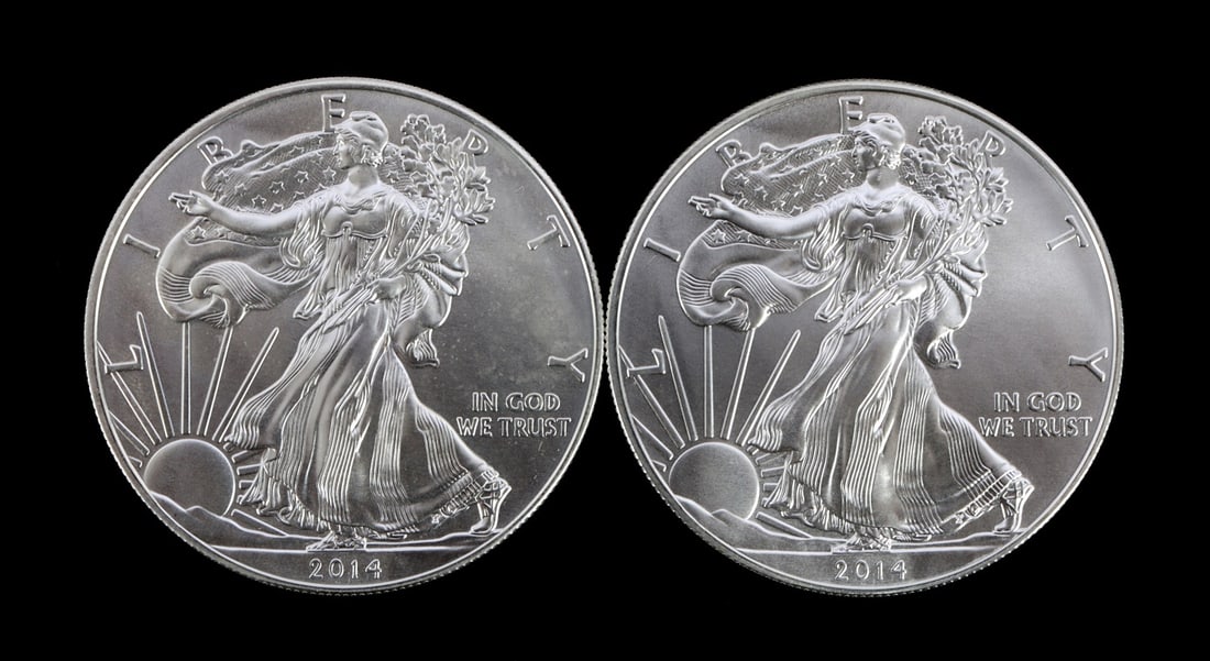 2 ONE TROY OUNCE .999 SILVER EAGLE 2014 (1 of 2)