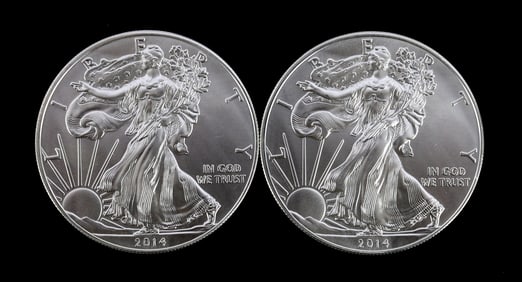 2 ONE TROY OUNCE .999 SILVER EAGLE 2014