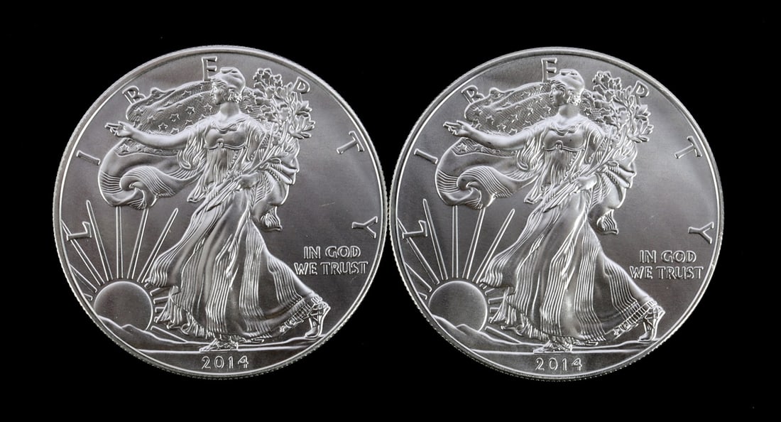 2 ONE TROY OUNCE .999 SILVER EAGLE 2014 (1 of 2)