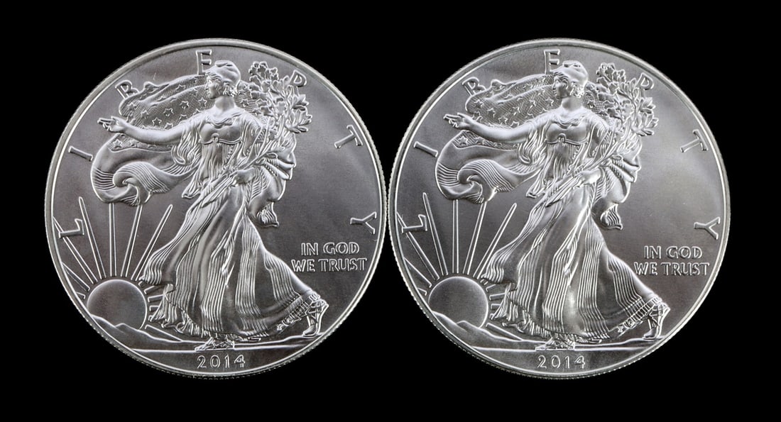 2 ONE TROY OUNCE .999 SILVER EAGLE 2014 (1 of 2)