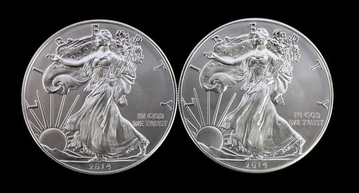 2 ONE TROY OUNCE .999 SILVER EAGLE 2014