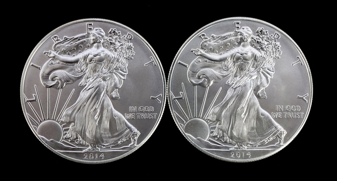 2 ONE TROY OUNCE .999 SILVER EAGLE 2014 (1 of 2)