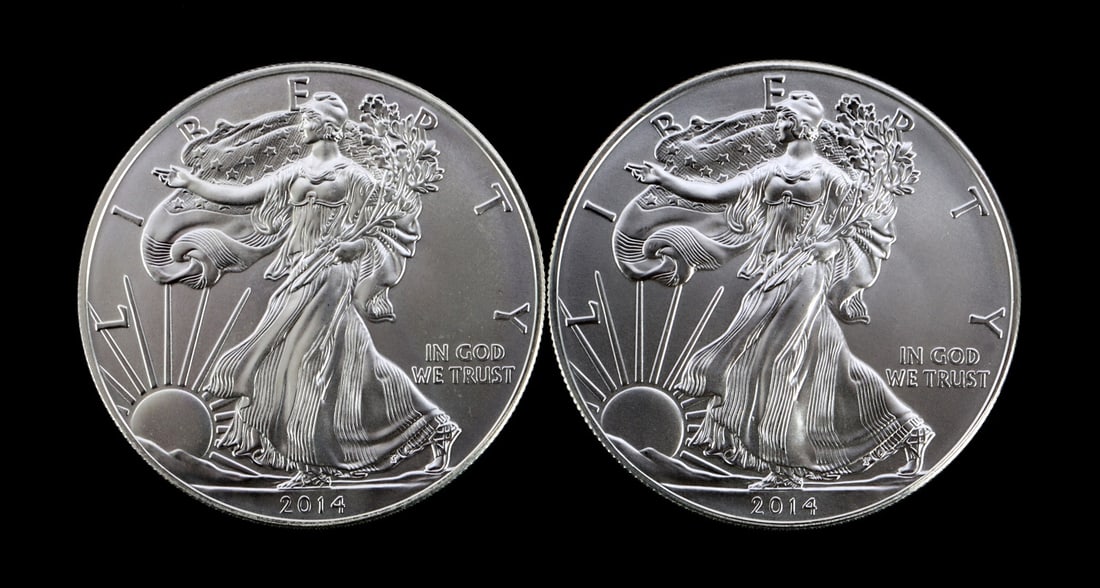2 ONE TROY OUNCE .999 SILVER EAGLE 2014 (1 of 2)