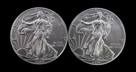 2 ONE TROY OUNCE .999 SILVER EAGLE 2014