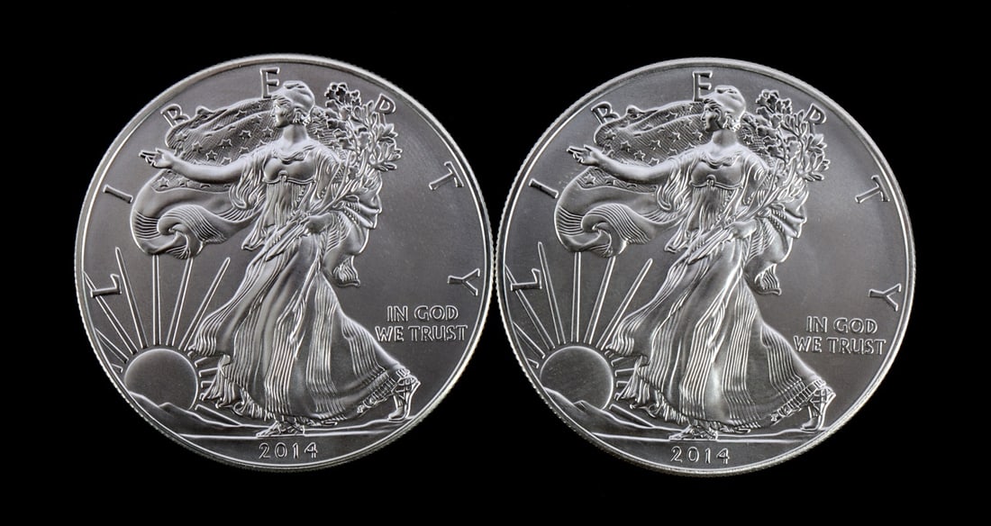 2 ONE TROY OUNCE .999 SILVER EAGLE 2014 (1 of 2)
