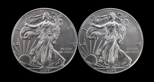 2 ONE TROY OUNCE .999 SILVER EAGLE 2014