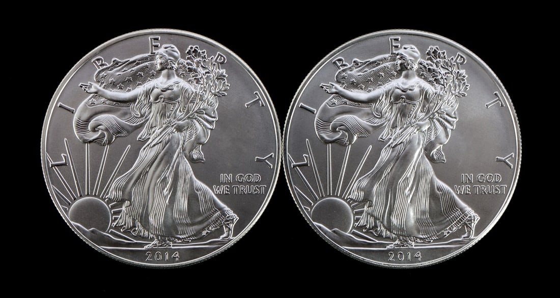 2 ONE TROY OUNCE .999 SILVER EAGLE 2014 (1 of 2)