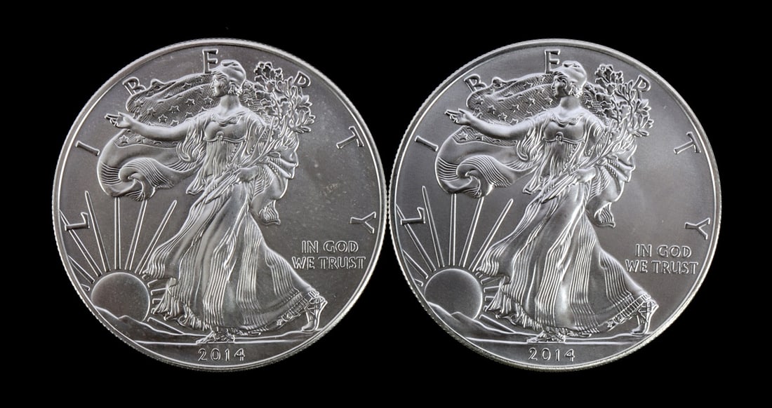 2 ONE TROY OUNCE .999 SILVER EAGLE 2014 (1 of 2)