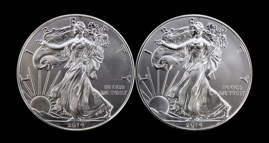 2 ONE TROY OUNCE .999 SILVER EAGLE 2014