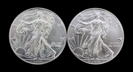 2 ONE TROY OUNCE SILVER AMERICAN EAGLES 2019