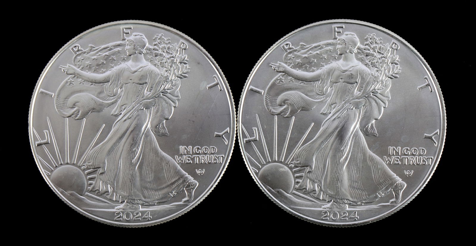 TWO 1 OZT .999 SILVER EAGLE COINS BU 2024 (1 of 2)