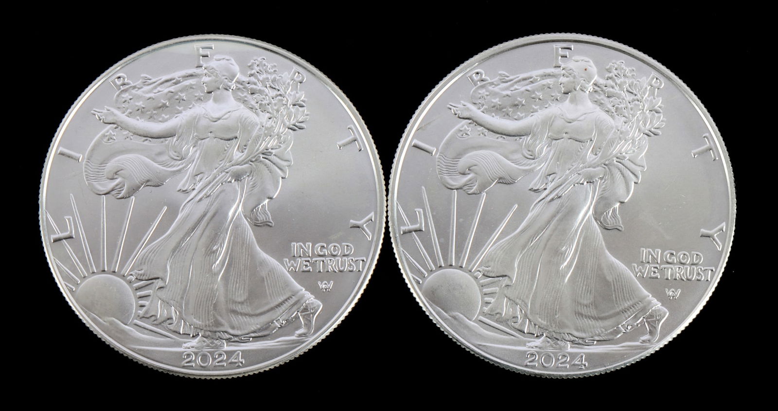TWO 1 OZT .999 SILVER EAGLE COINS BU 2024 (1 of 2)