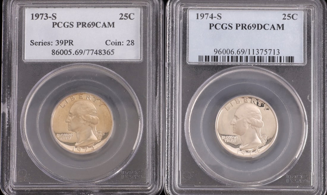 PCGS GRADED 1973 AND 1974 PR69DCAM 25C (1 of 5)