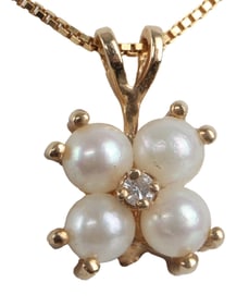14KT YELLOW GOLD PEARL DIAMOND NECKLACE