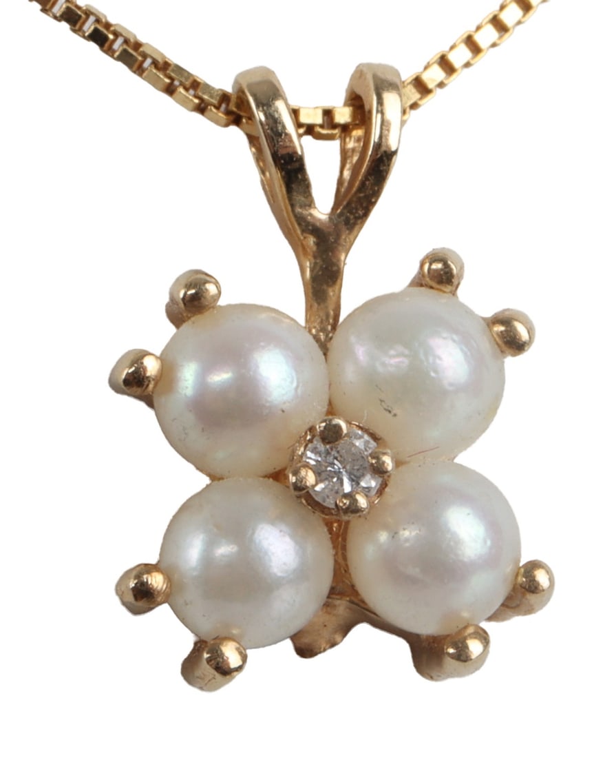 14KT YELLOW GOLD PEARL DIAMOND NECKLACE (1 of 6)