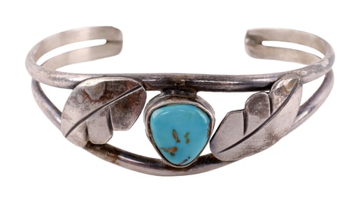 NAVAJO .925 SILVER CUFF WITH BIRDS EYE TURQUOISE