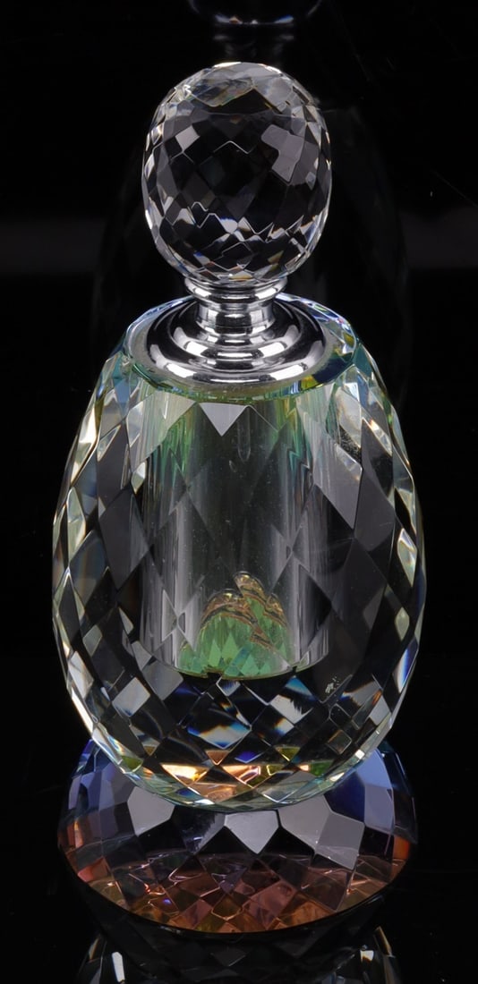 LARGE CUT CRYSTAL PERFUME BOTTLE IRIDESCENT (1 of 10)