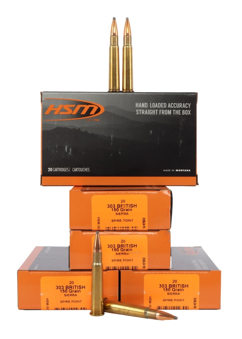 100 ROUNDS .303 BRITISH 150GR SPITZER HSM AMMO (1 of 3)