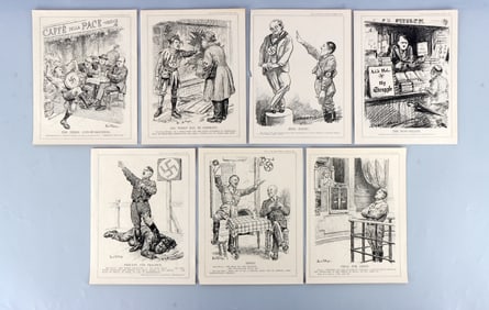 WWII GERMAN BRITISH PROPAGANDA CARTOONS LOT OF 7