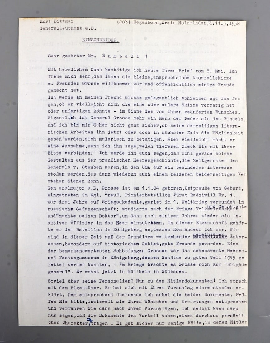 WWII GERMAN SIGNED LETTER FROM KURT DITTMAR (1 of 7)