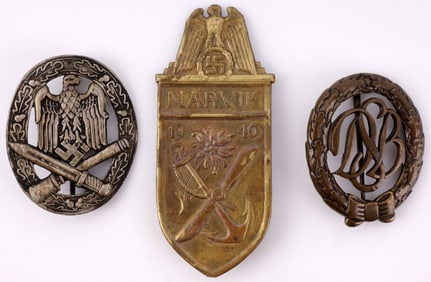 LOT OF 3 WWII GERMAN BADGES NARVIK SHIELD