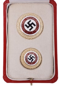WWII GERMAN REICH GOLDEN PARTY BADGES CASED