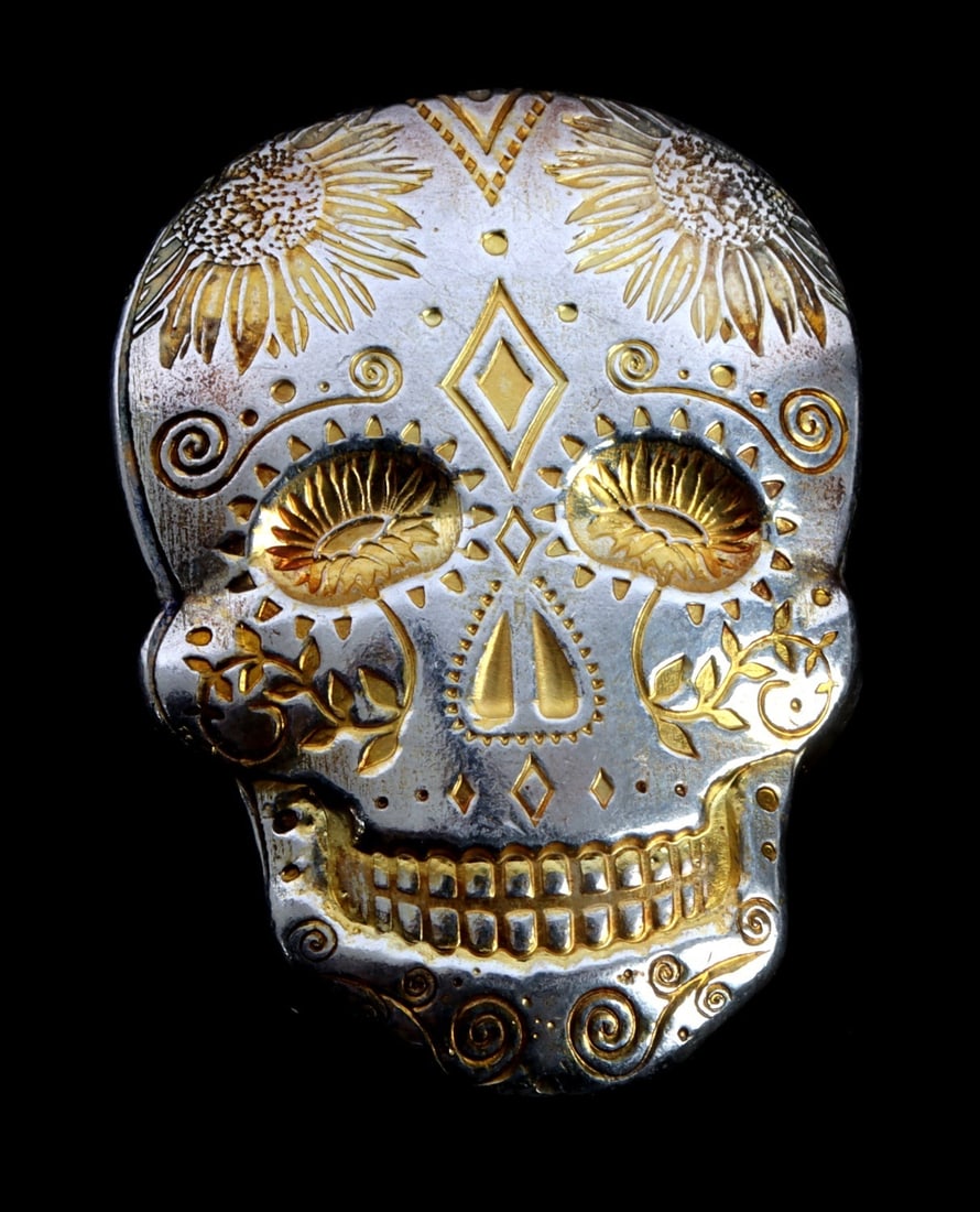 2 OZT .999 FINE SILVER SUGAR SKULL BAR (1 of 4)