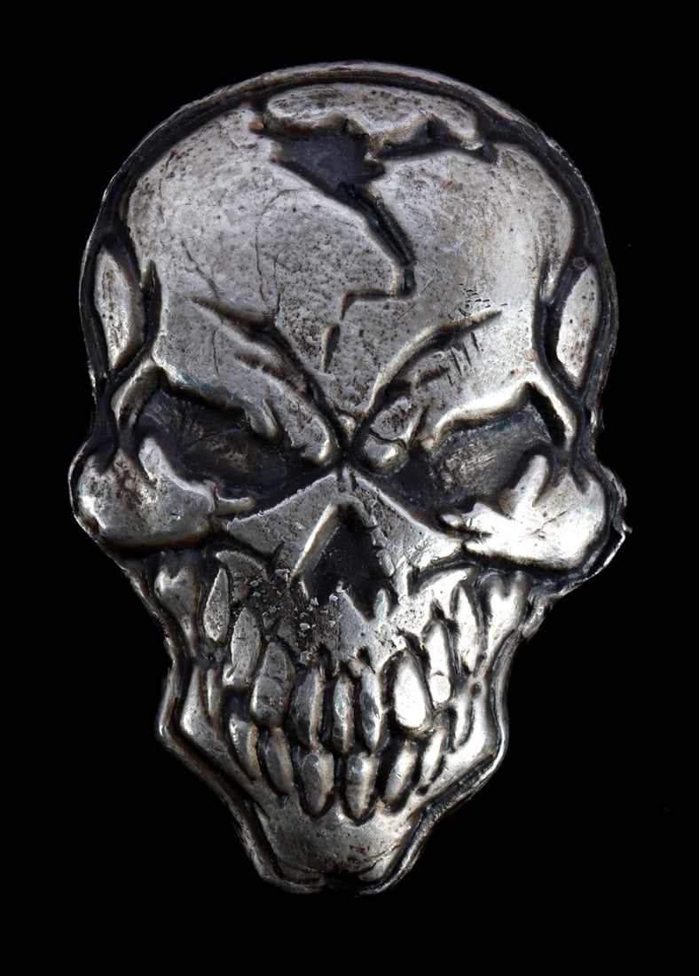 3 OZT .999 FINE SILVER BAR SHAPED LIKE A SKULL (1 of 4)