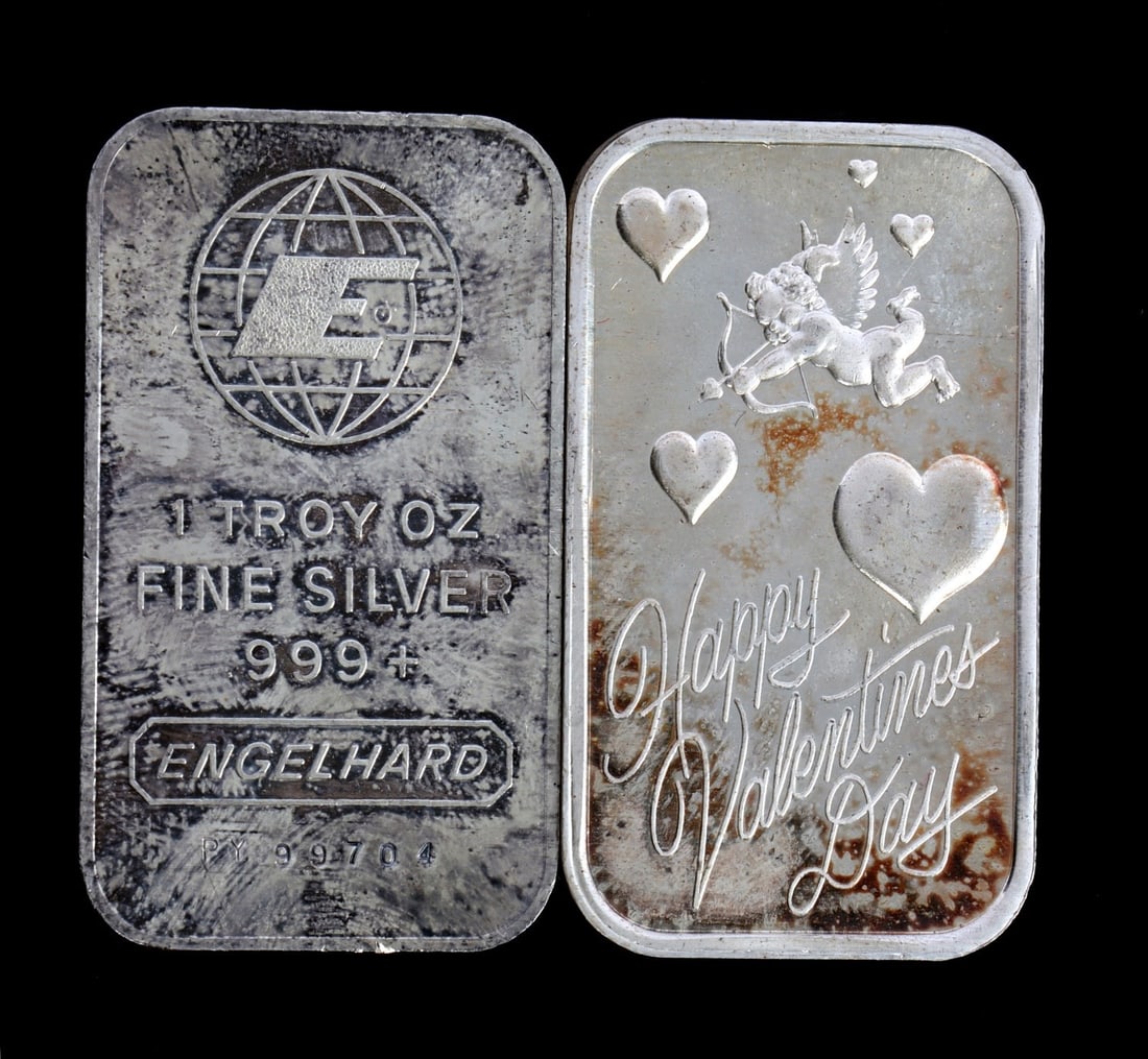 TWO 1 OZT .999 SILVER BULLION BAR MIXED DESIGN (1 of 6)