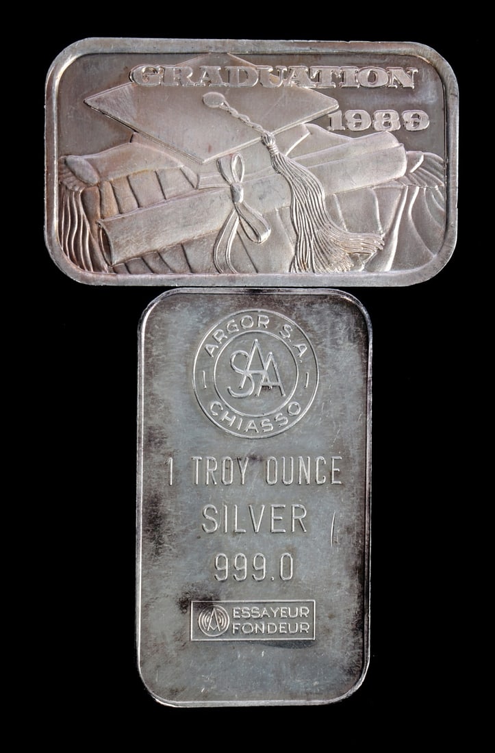 TWO 1 OZT .999 SILVER BULLION BAR MIXED DESIGN (1 of 5)