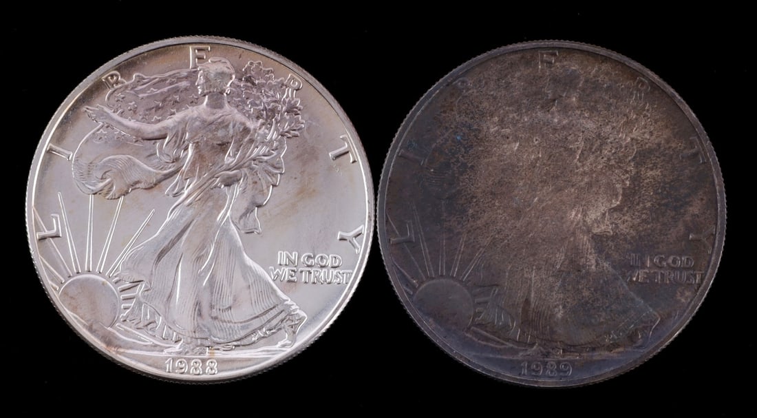 2 ONE OUNCE US SILVER AMERICAN EAGLES (1 of 2)