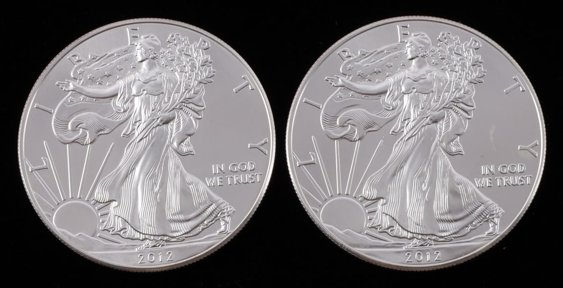 2 ONE TROY OUNCE .999 SILVER EAGLE 2012 (1 of 2)