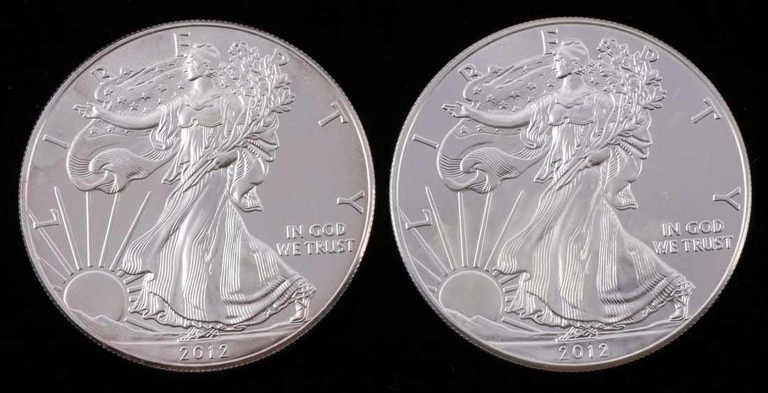2 ONE TROY OUNCE .999 SILVER EAGLE 2012 (1 of 2)