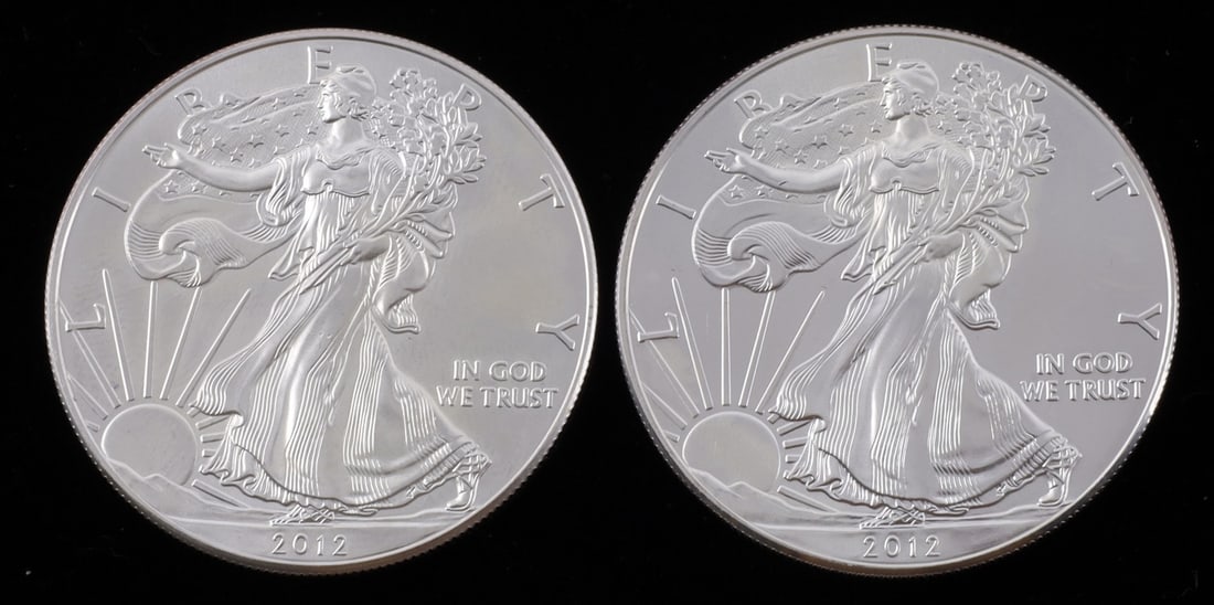2 ONE TROY OUNCE .999 SILVER EAGLE 2012 (1 of 2)