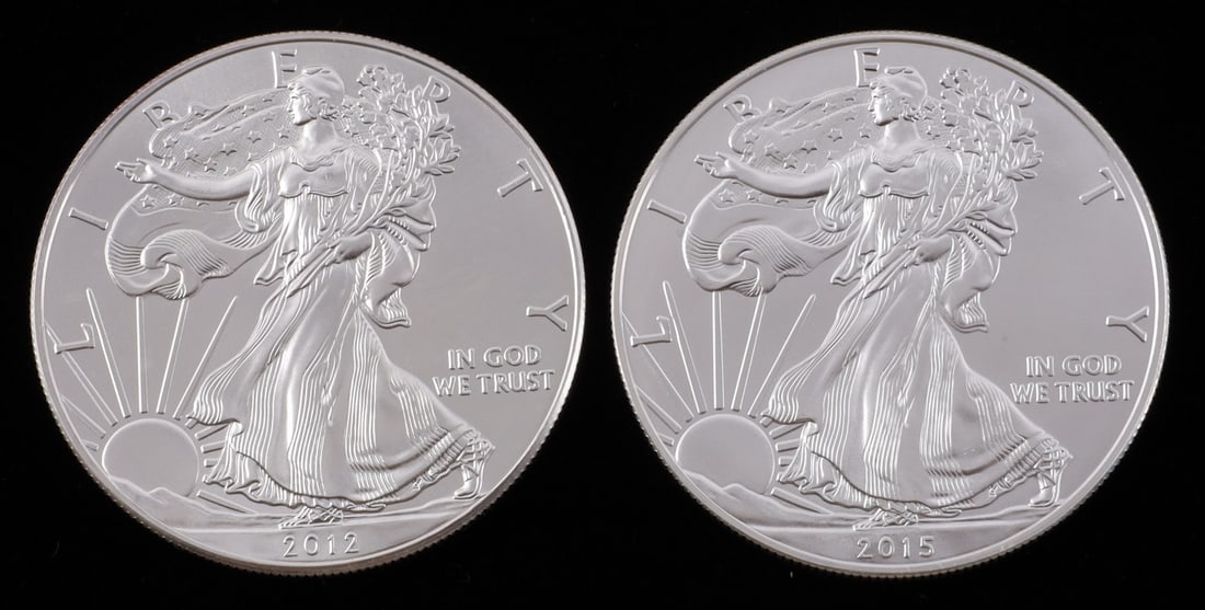 2 ONE TROY OUNCE .999 SILVER EAGLE 2012 2015 (1 of 2)
