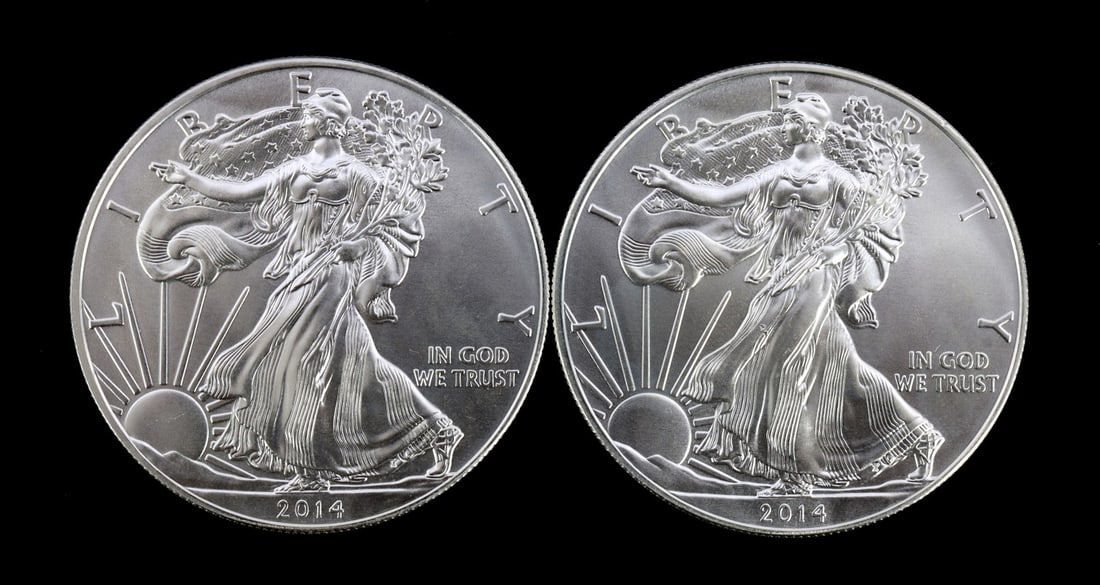 2 ONE TROY OUNCE .999 SILVER EAGLE 2014 (1 of 2)