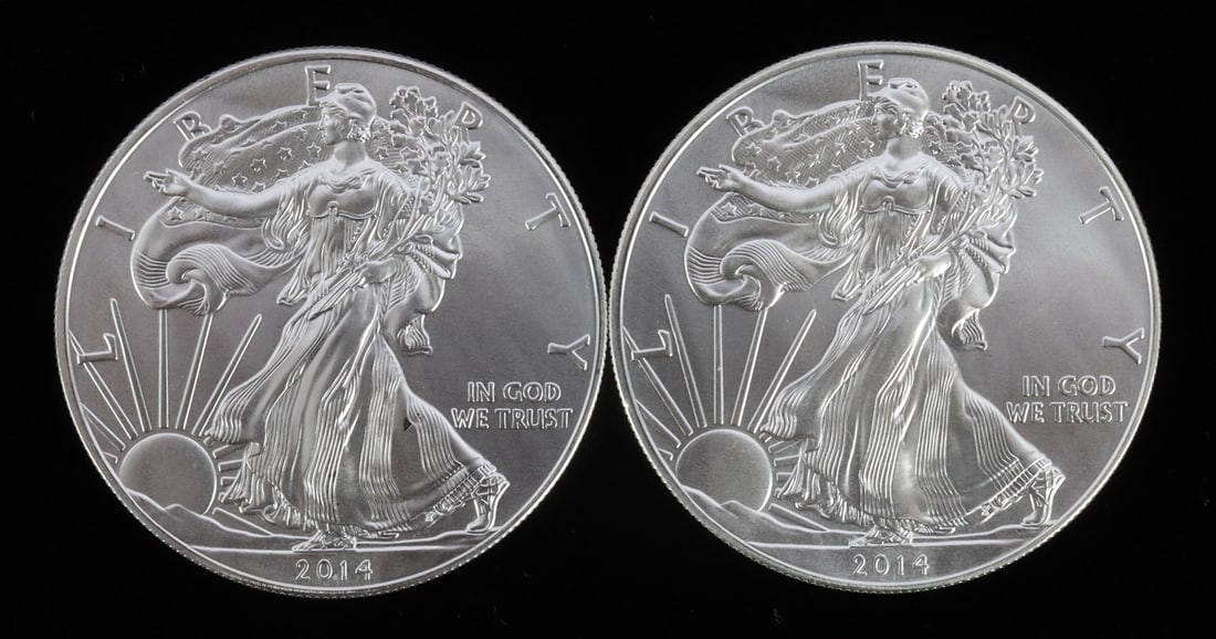 2 ONE TROY OUNCE .999 SILVER EAGLE 2014 (1 of 2)