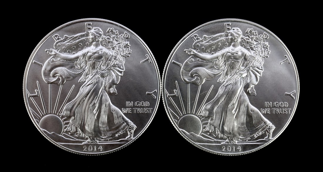 2 ONE TROY OUNCE .999 SILVER EAGLE 2014 (1 of 2)