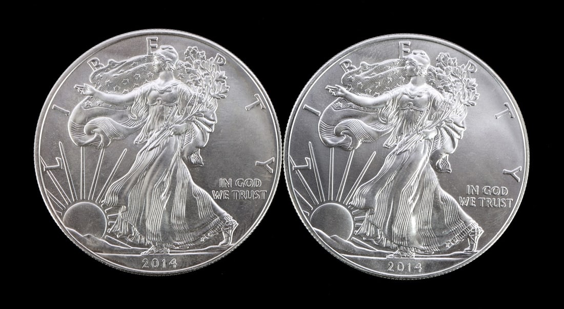 2 ONE TROY OUNCE .999 SILVER EAGLE 2014 (1 of 2)