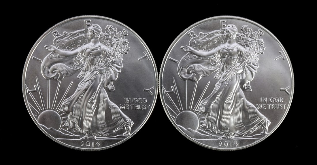 2 ONE TROY OUNCE .999 SILVER EAGLE 2014 (1 of 2)