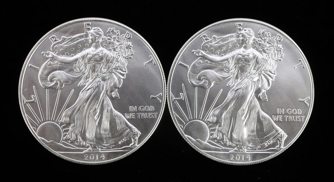 2 ONE TROY OUNCE .999 SILVER EAGLE 2014 (1 of 2)