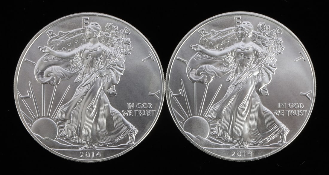 2 ONE TROY OUNCE .999 SILVER EAGLE 2014 (1 of 2)