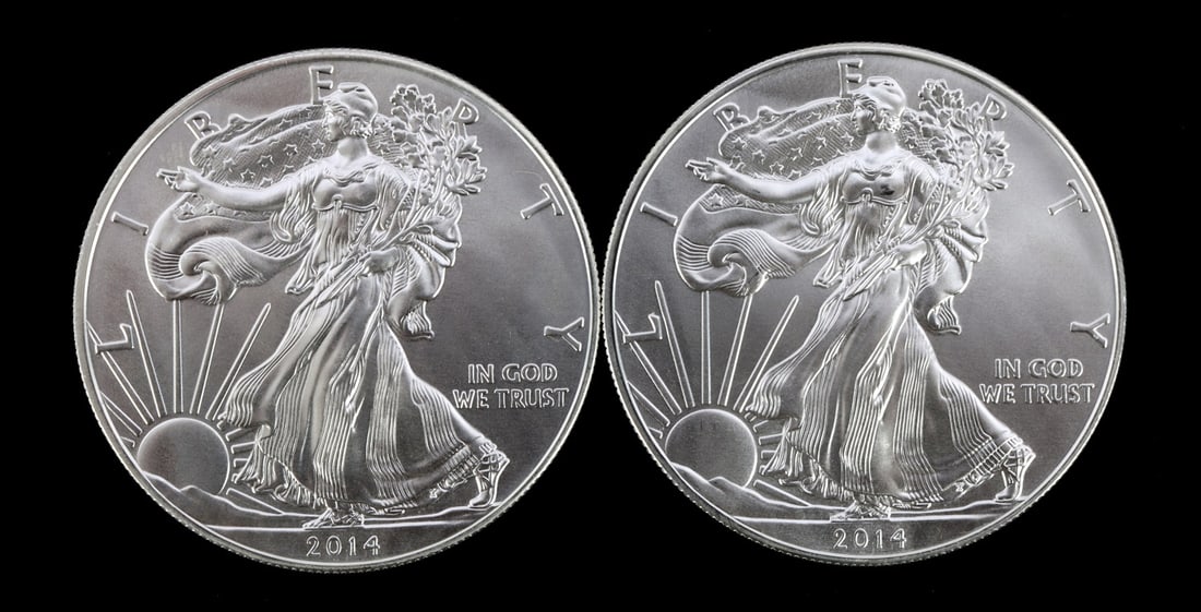 2 ONE TROY OUNCE .999 SILVER EAGLE 2014 (1 of 2)