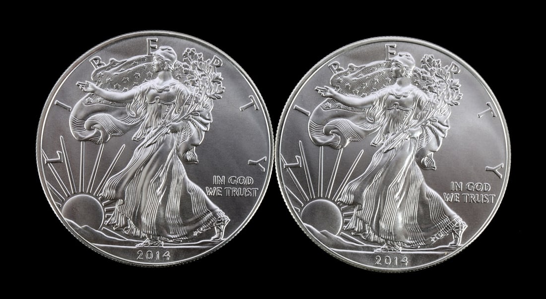 2 ONE TROY OUNCE .999 SILVER EAGLE 2014 (1 of 2)