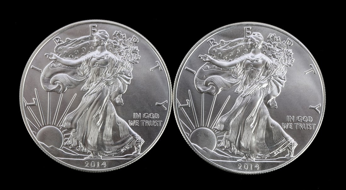 2 ONE TROY OUNCE .999 SILVER EAGLE 2014 (1 of 2)