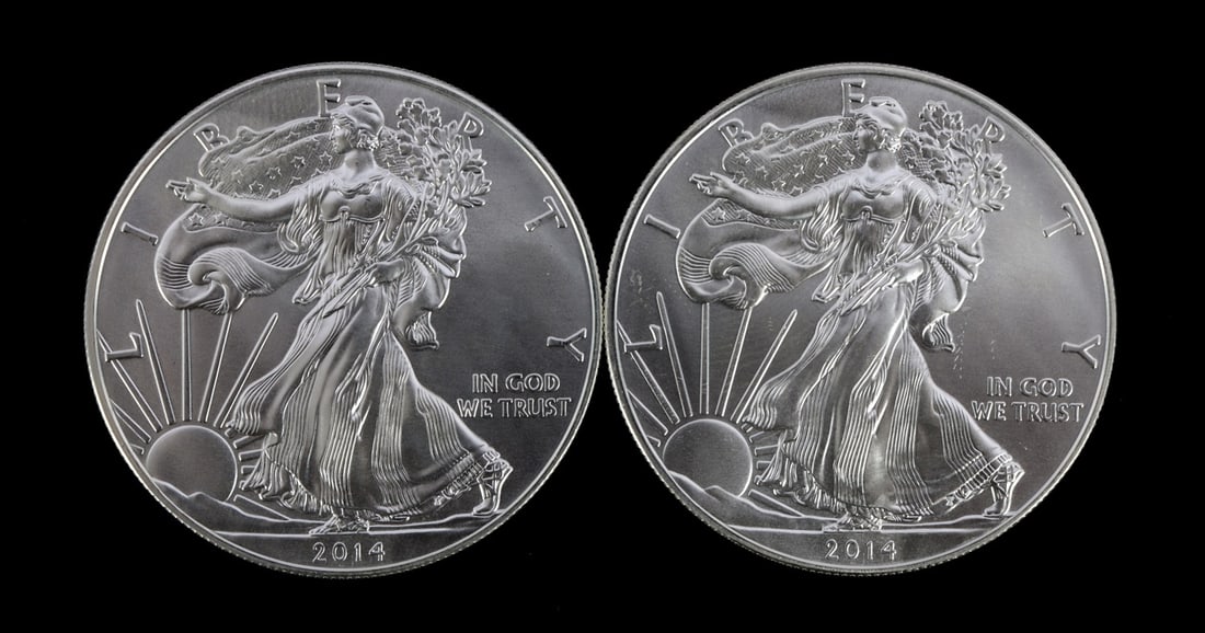 2 ONE TROY OUNCE .999 SILVER EAGLE 2014 (1 of 2)
